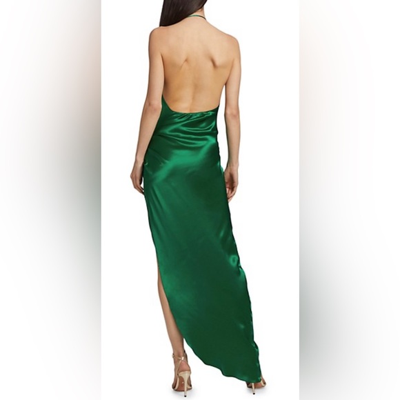 NWT! Amanda Uprichard ELEKTRA Gathered Silk Halter Emerald Gown S - Picture 3 of 5